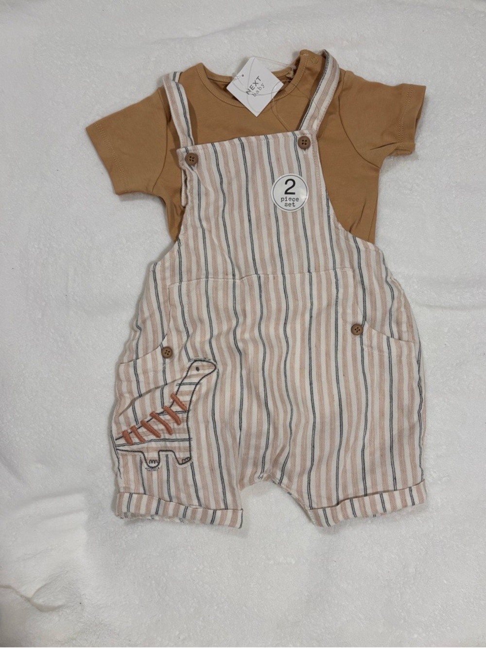 next Striped Overalls with Tan Tee - 2 Piece Set
